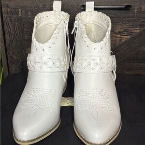 Altar'd State White Ankle Boots with Braided Detail